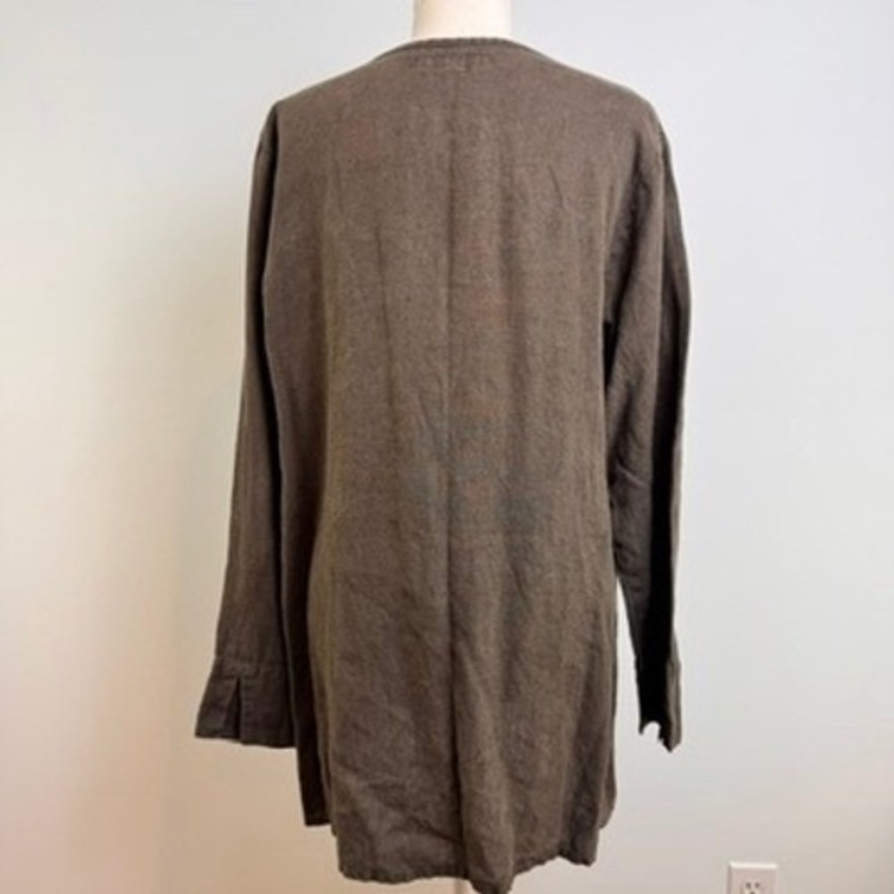 Flax 100% Linen Button Up Tunic Top Womens M Brown Lagenlook Breathable Coastal - Picture 7 of 12